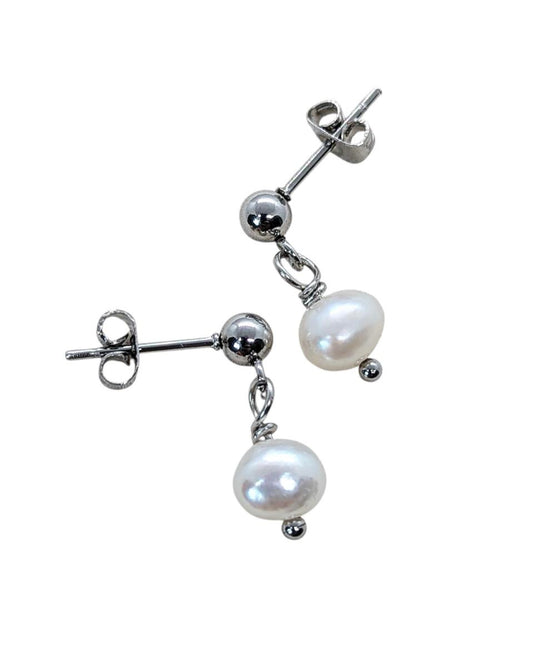 FRESHWATER PEARL SPECIAL EDITION SILVER EARRING DANGLES (WHITE)