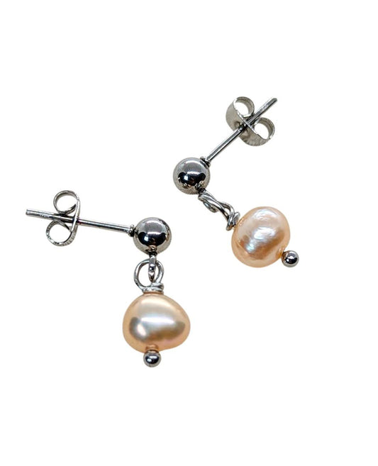 FRESHWATER PEARL SPECIAL EDITION SILVER EARRING DANGLES (PEACH)